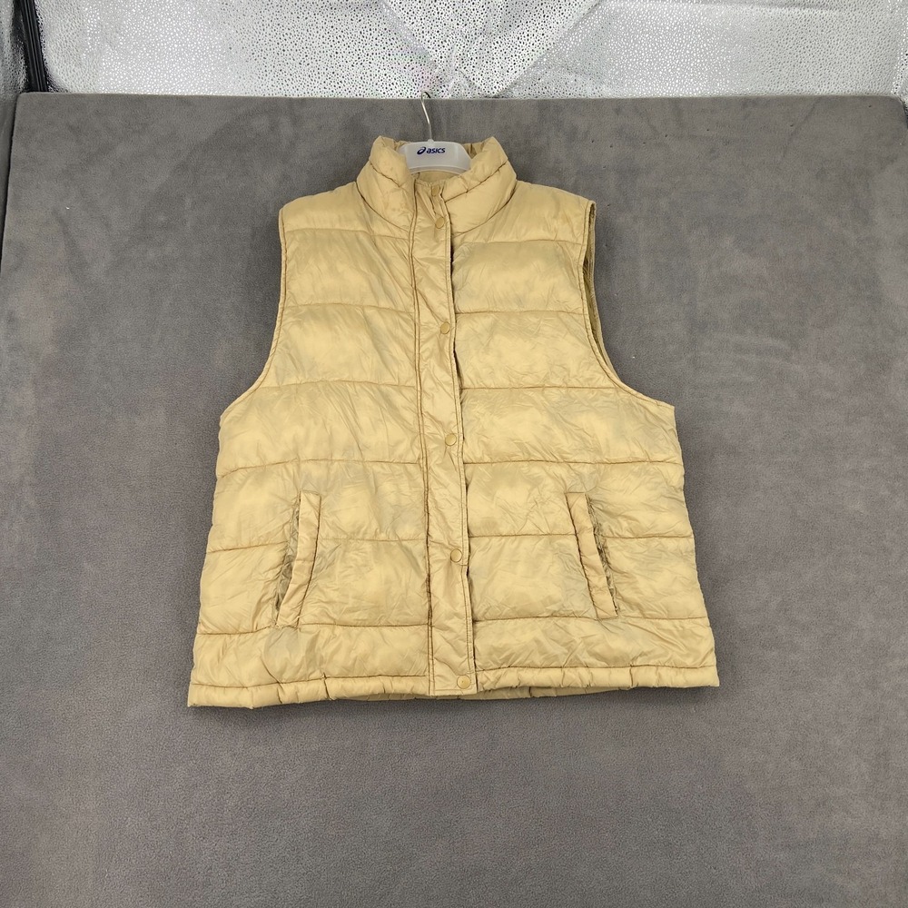 Aerie Puffer Vest Womens XL Beige Mock Neck Snap Front Thermal Insulated Outdoor